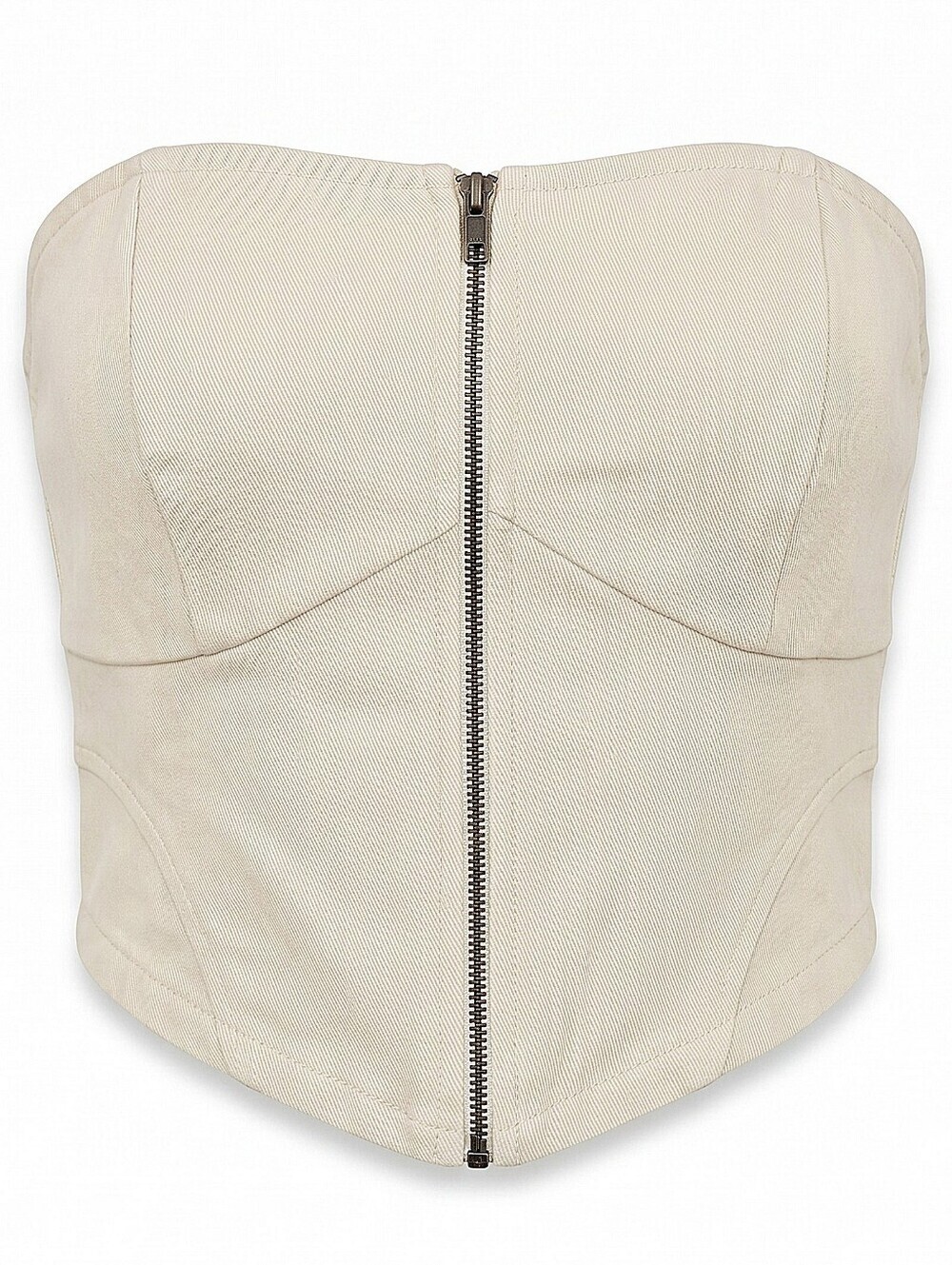 NWT! Willow & Root Strapless Front-Zip Bustier Top - Ivory Denim